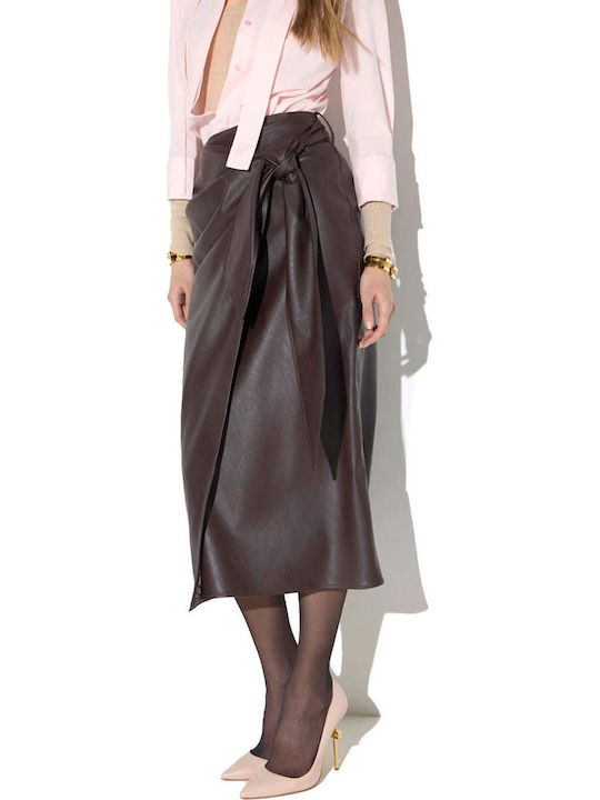 Leather Midi Skirt Dark Brown