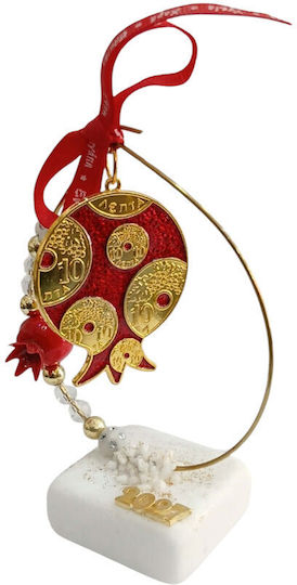 Kalliopi Silver Tabletop New Year's Lucky Charm Red Pomegranate Made of Stone 2027 5x13cm