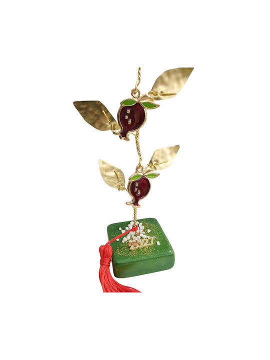 Kalliopi Silver Tabletop New Year's Lucky Charm Green Pomegranate Made of Stone 2027 5x5cm