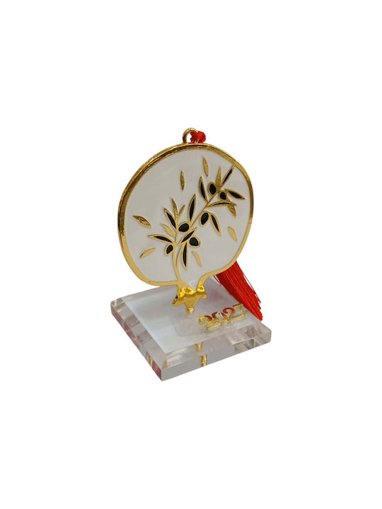 Kalliopi Silver Tabletop New Year's Lucky Charm Pomegranate White Made of Plexiglass 2027 5x10cm