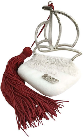Kalliopi Silver Tabletop New Year's Lucky Charm Silver Boat Made of Stone 2027 12cm