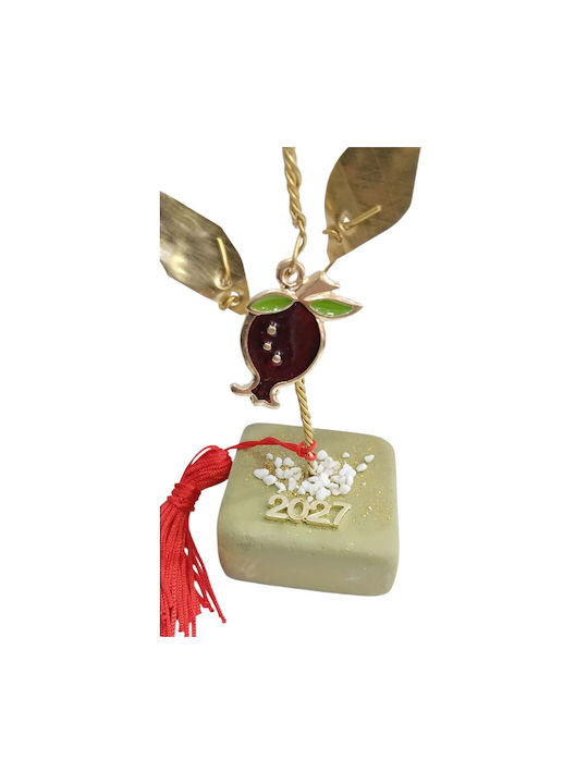 Kalliopi Silver Tabletop New Year's Lucky Charm Green Pomegranate Stone 2027 5x5cm