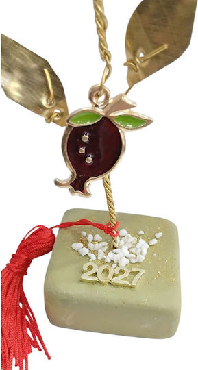 Kalliopi Silver Tabletop New Year's Lucky Charm Green Pomegranate Stone 2027 5x5cm