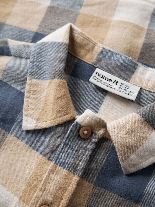 Kids Checked Short-Sleeved Blue Navy Shirt