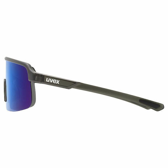 Uvex Cycling Glasses with Blue Frame and Dark Mirror Lenses