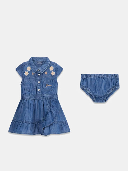 Kinderkleid Kurzärmelig Denim Set mit Slip Slub Denim