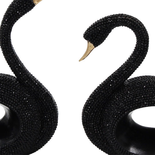 Decorative Polyresin Glitter Pieces 2 18x5.5x15 19x5.5x13 Black Swans