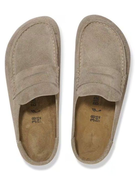 Heel Enclosed Leather Winter Men's Slippers Beige