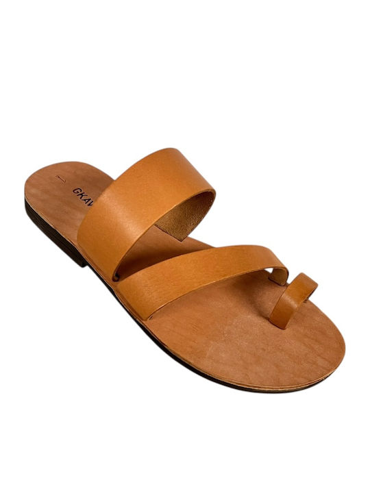 Leather Men's Sandals In Tabac Brown Color
