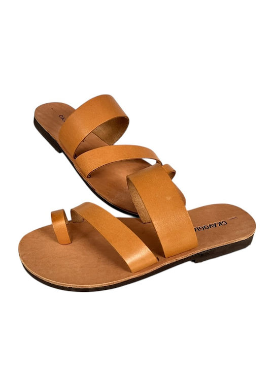 Leather Men's Sandals In Tabac Brown Color