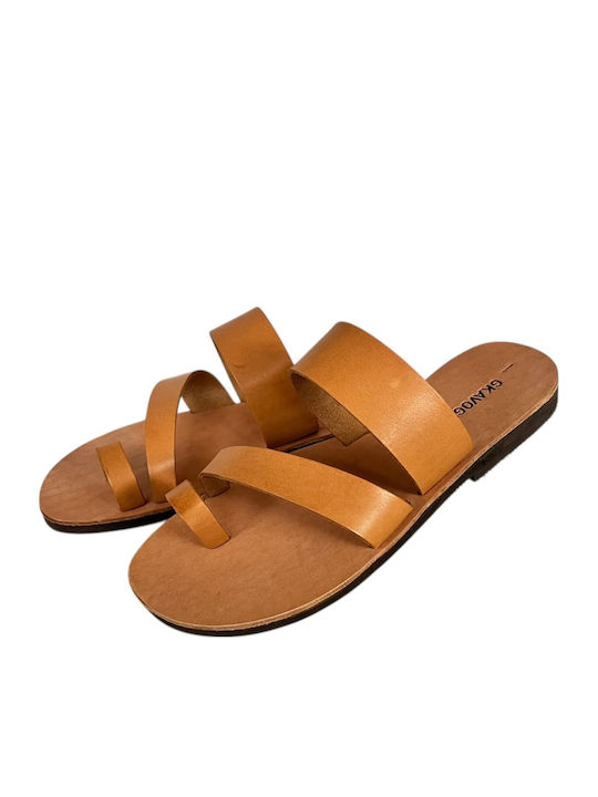 Leather Men's Sandals In Tabac Brown Color
