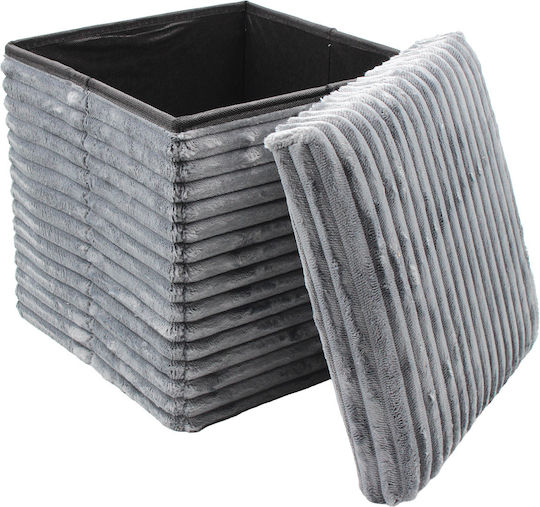 Living Room Stools Collapsible With Storage Space Upholstered With Grey Fabric 30x30x30cm