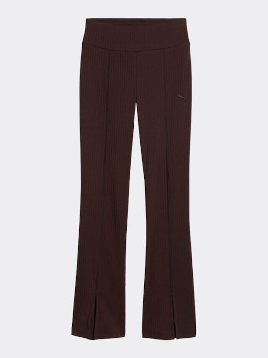 Rib Täglich Damen Leggings Hohe Taille Braune
