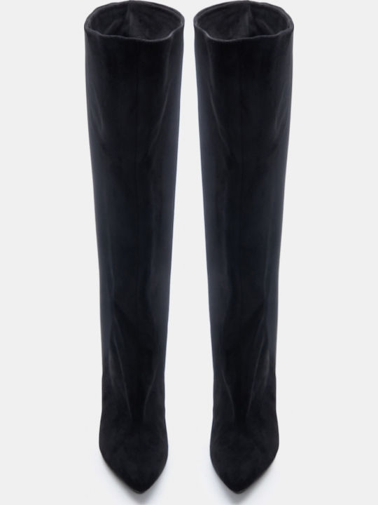 Suede Women's Boots with Mid Heel Black