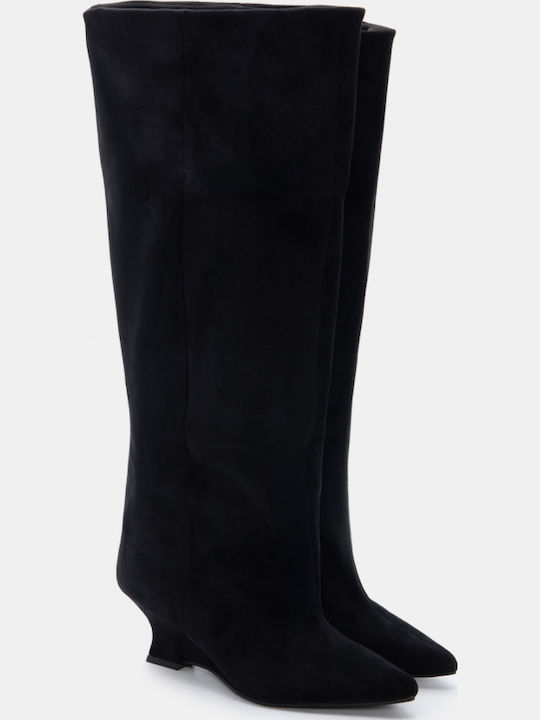 Suede Women's Boots with Mid Heel Black