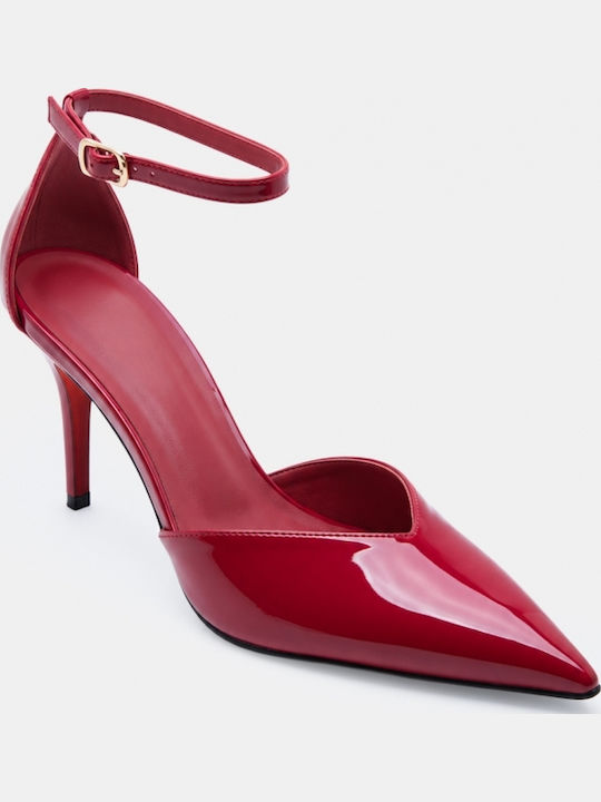 Spitze Zehen Pumps mit Riemen & Roter Absatzhöhe