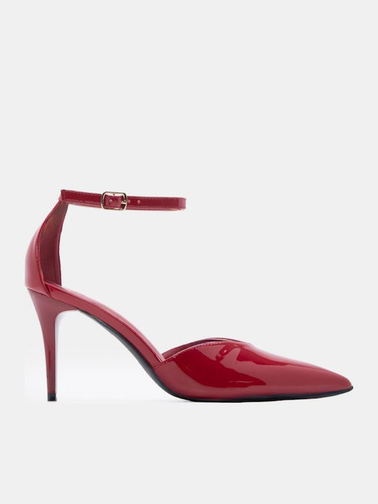 Spitze Zehen Pumps mit Riemen & Roter Absatzhöhe