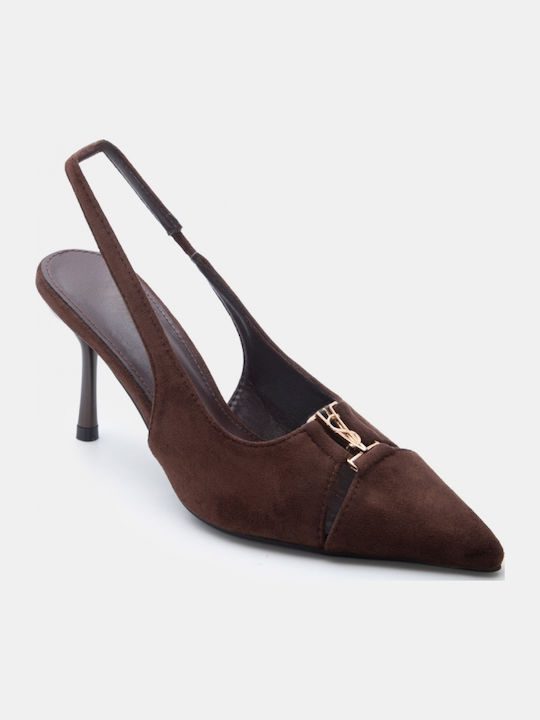 Spitze Zehe Pumps mit Hohem Braun Absatz