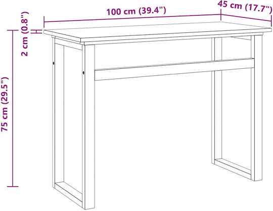 vidaXL Schreibtisch Aus Massivholz Natürliche 100x45x75cm