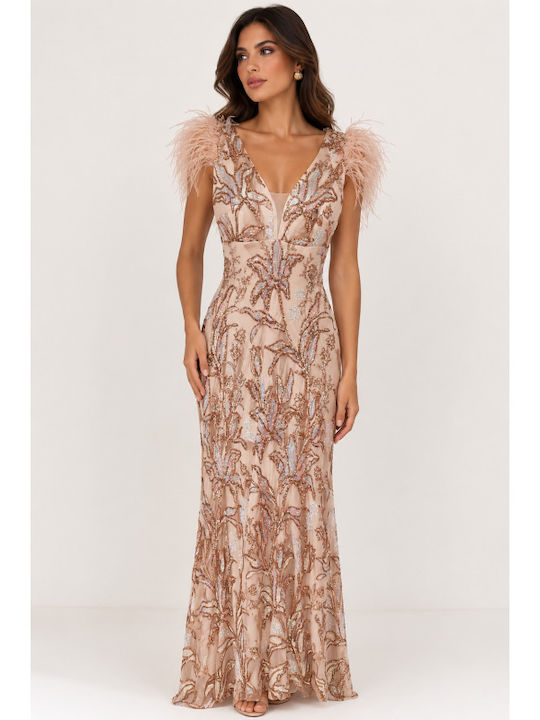 Sommer Maxi Damenkleid Rosa Nude