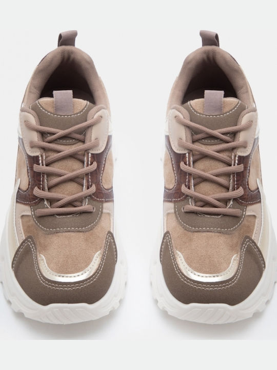Damen Flatforms Sneakers Beige-Dunkel