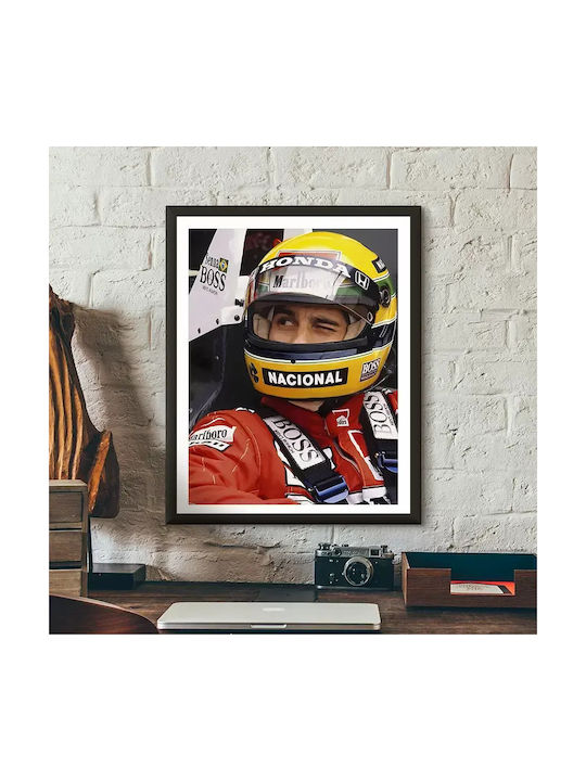 Poster Formula1 Ayrton Senna F079 21cm X 30cm Black Wooden Frame