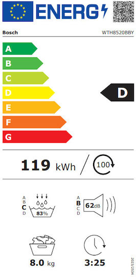 Bosch WTH8520BBY Στεγνωτήριο 8kg με Αντλία Θερμότητας