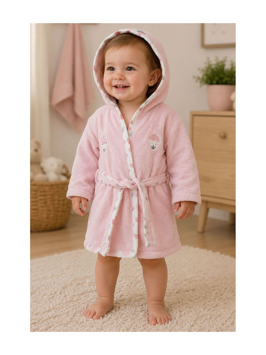 Elma Cocuk Kids Bathrobe Pink with Hood