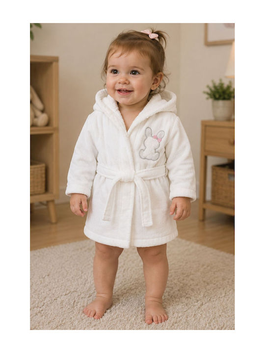 Minilori Baby Kids Bathrobe White with Hood