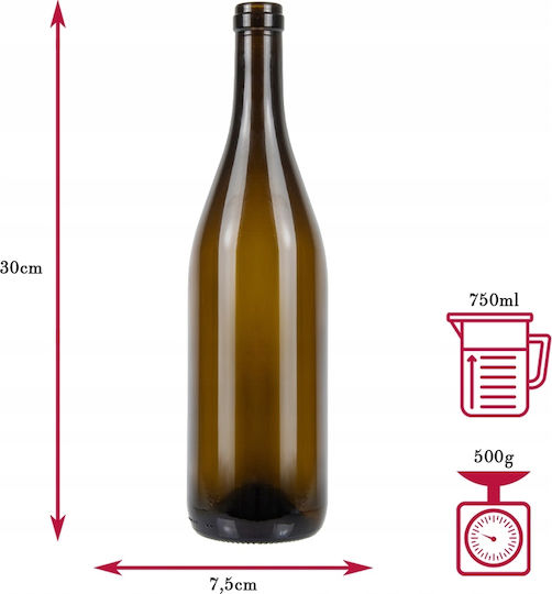 10x Μπορντο Γυάλινες Φιάλες Κρασιού 0,75l Φελλό