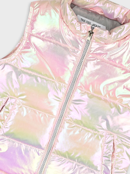Kids Quilted Sleeveless Short Iridescent Jacket