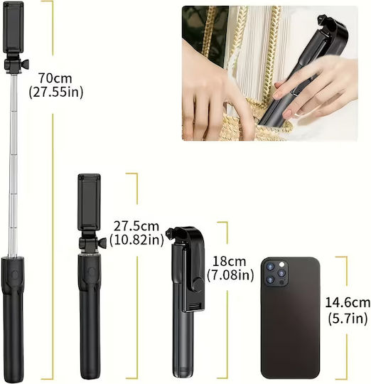 Selfie Stick Telescopic 3 1 Tripod Telecomandă Bluetooth Rotație 360° Alb