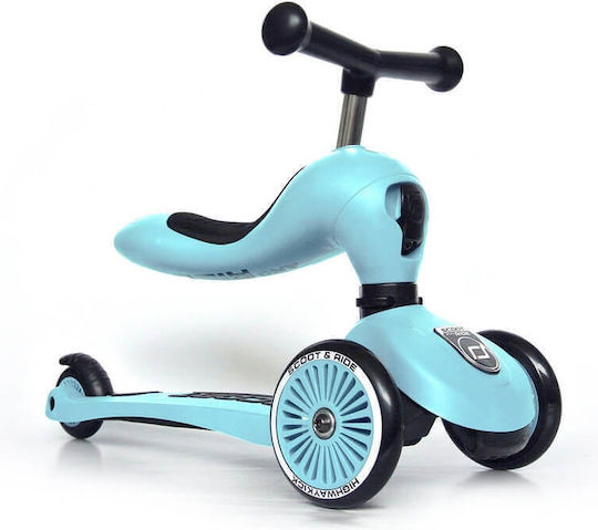 Scoot & Ride Kinderroller Highwaykick 1 & Helm S Blueberry 3-Rad mit LED-Beleuchtung für 5+ Jahre Hellblau