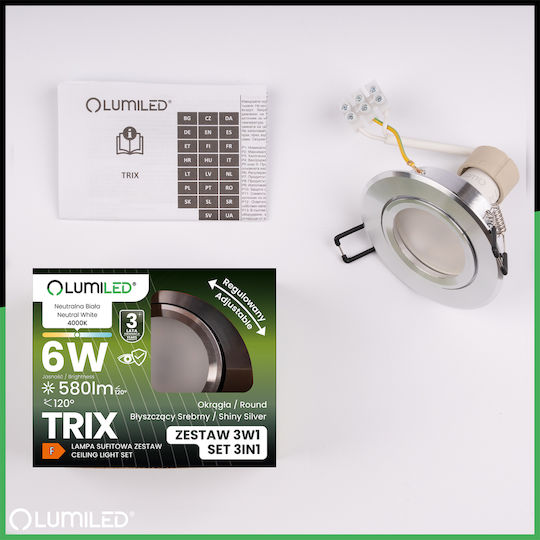 Αλογόνου Στρογγυλό Κινητό Φωτιστικό Trix 3 1 Gu10 6w 4000k Γυαλιστερό Ασημί Lumiled
