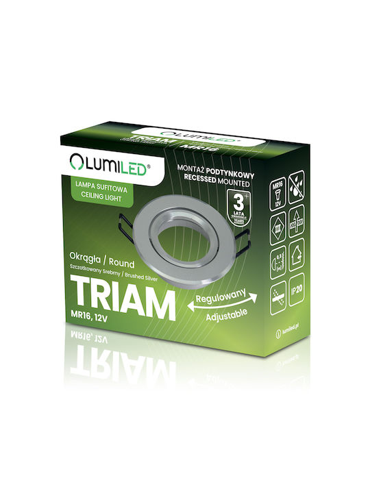 Таванно Осветително Тяло Вградено Кръгло Подвижно Gu10 Mr16 Сребрист Triam Lumiled