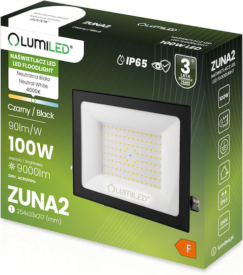 LED Flutlichter Zuna2 100w 9000lm 4000k Ip65 Schwarze phosphorierte
