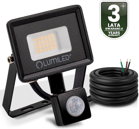 Proiector LED Zoner 20W 1800lm 4000K IP44 Negru Senzor de Mișcare Lumiled