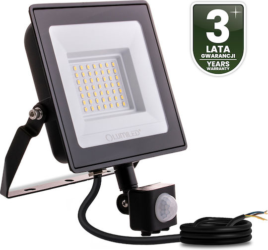 LED Flood Light Zuna2 50W 4500lm 4000K IP44 Black Motion Sensor Lumiled