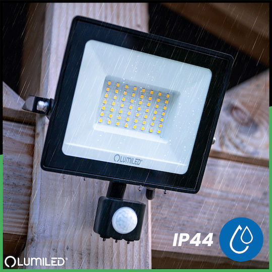 Proiector Led Zuna2 50w 4500lm 6500k Ip44 Negru Senzor de Mișcare Lumiled