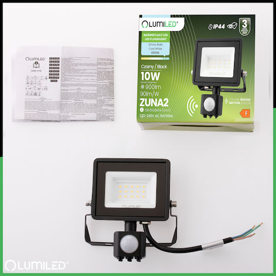 LED Flutlichter Zuna2 10W 900lm 6500K Ip44 Schwarzer Bewegungssensor Lumiled