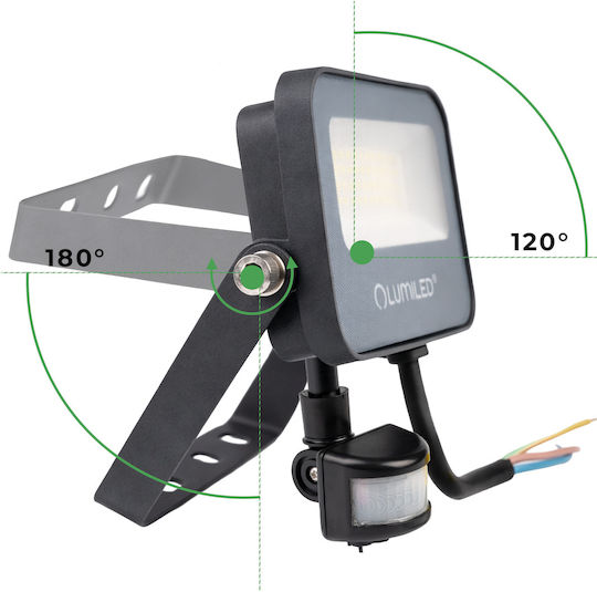 Προβολέας Led Trinox 20w 2000lm Cct Ip65 Γκρι Αισθητήρας Κίνησης Λυκόφωτος Lumiled