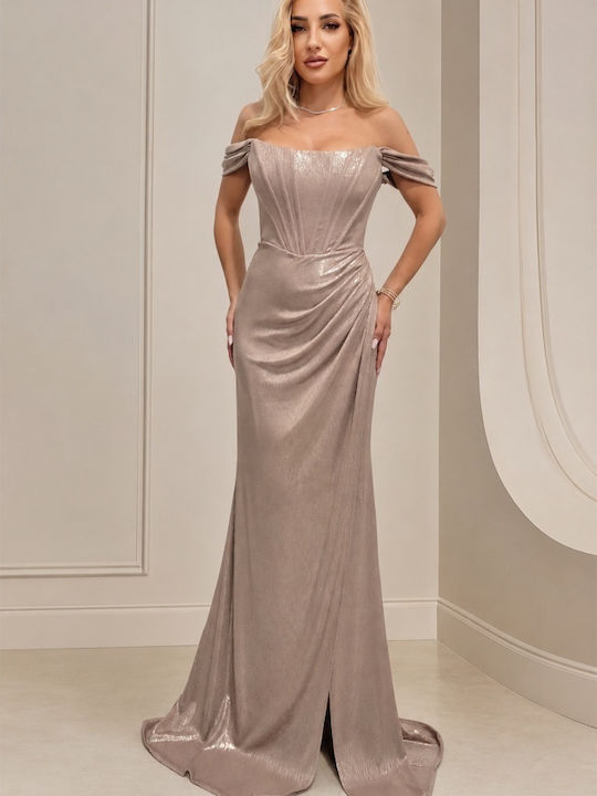 Sommer Maxi Abendkleid Hemdkleid Trägerlos Satin Gold