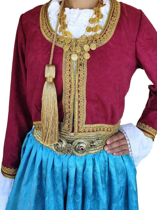 Adults Traditional Costume Amalia with Porphyra with Shirt with 3 Rows Necklace with 45 Coins