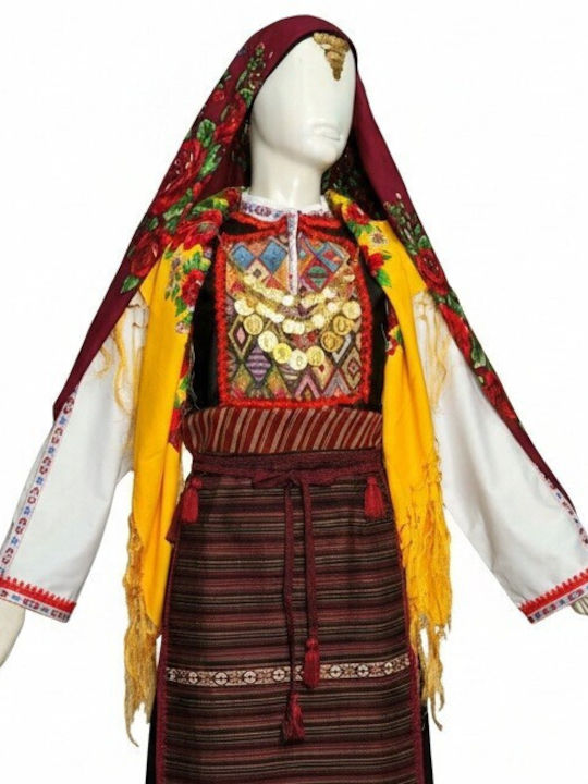 Thrace Woman Traditional Costume with Scarf with 3 Rows Necklace with 45 Coins
