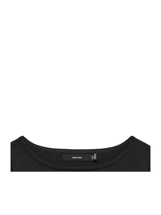 Vero Moda Women's Long Sleeve Cotton Sweater with Smile Neckline Black
