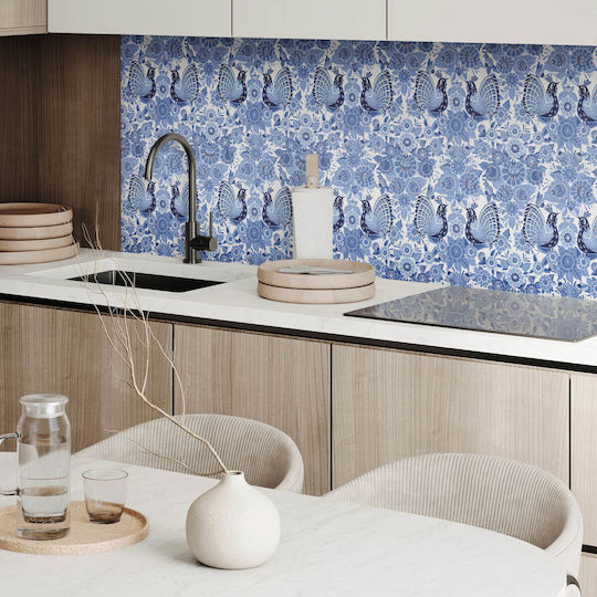 Plăci de Vinil Decorațiune Bucătărie Sau Baie Model Păsări Flori 6x60x30 Bucăți