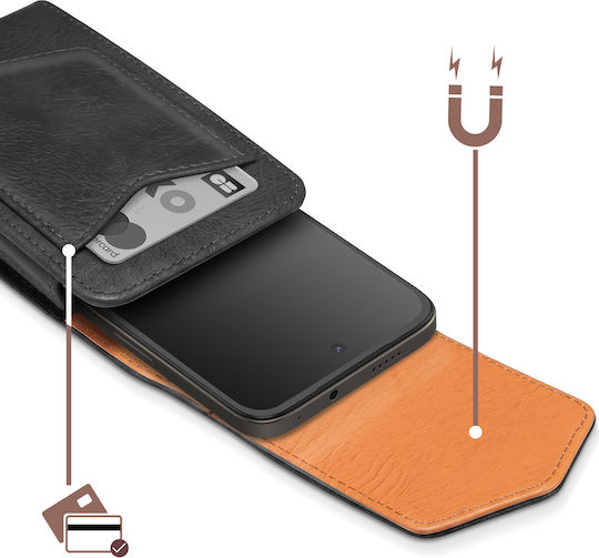 Avizar 6.1" Smartphone Belt Case Magnetic Clasp Card Holder Black