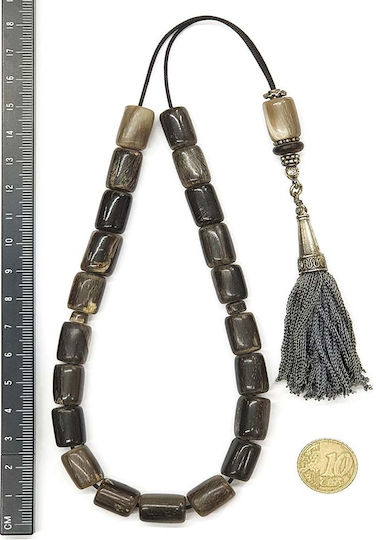 Roloi Komboloi Sorgenperlen mit 21 Perlen aus Horn Länge 35cm Grau