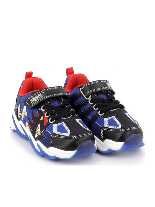 Kids Sneakers with Hoop & Loop Closure and Lights Black