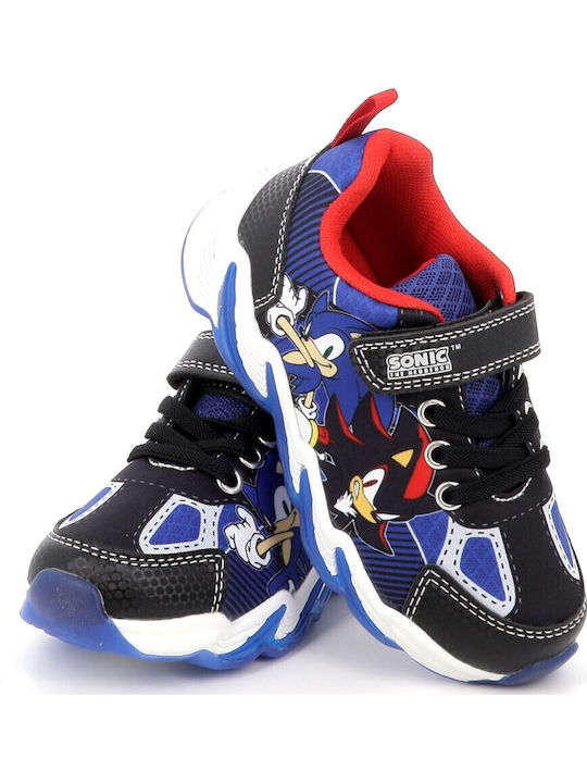 Kids Sneakers with Hoop & Loop Closure and Lights Black